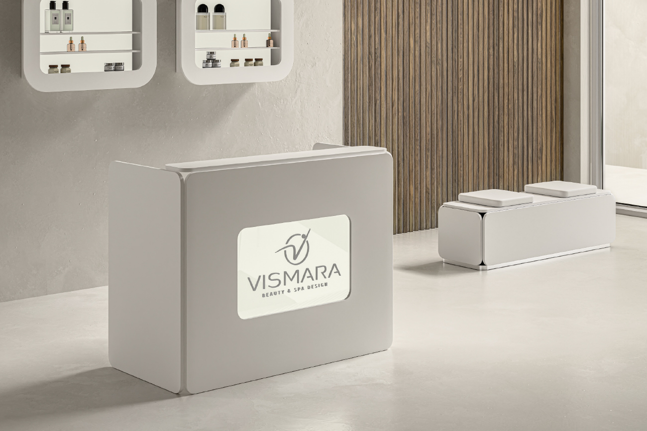 Reception NAT LED – Banco reception con pannello retroilluminato personalizzabile